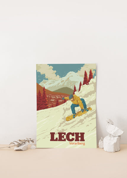 Lech Snowboarding Travel Poster