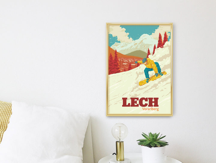 Lech Snowboarding Travel Poster