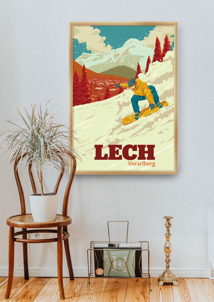 Lech Snowboarding Travel Poster