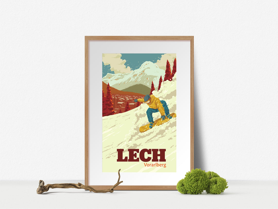 Lech Snowboarding Travel Poster