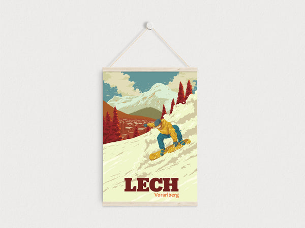 Lech Snowboarding Travel Poster