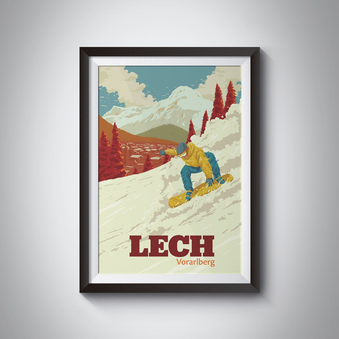 Lech Snowboarding Travel Poster