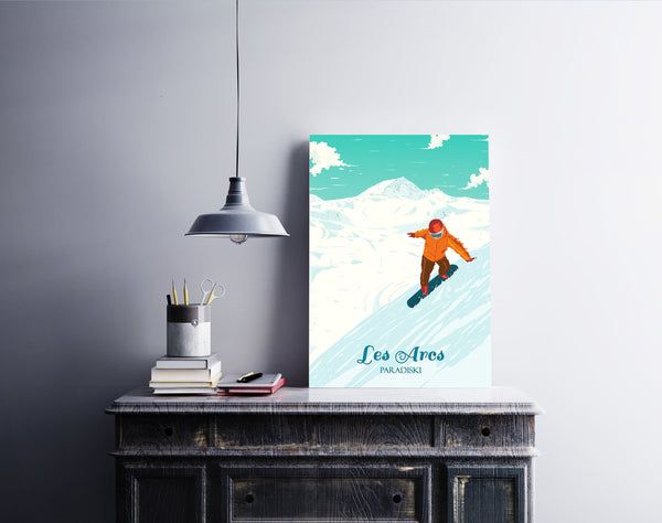 Les Arcs Snowboarding Travel Poster
