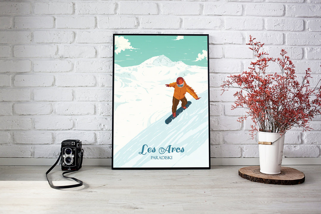 Les Arcs Snowboarding Travel Poster