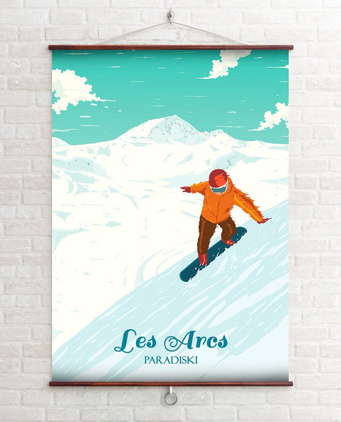 Les Arcs Snowboarding Travel Poster