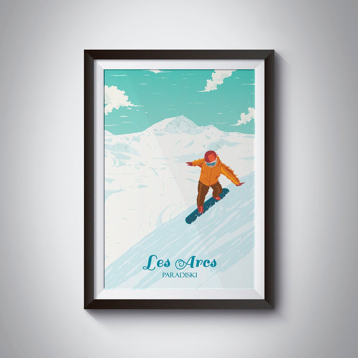 Les Arcs Snowboarding Travel Poster