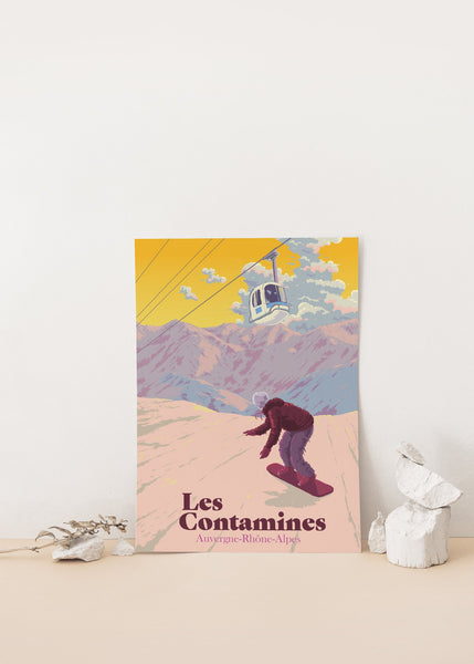 Les Contamines Montjoie Snowboarding Travel Poster