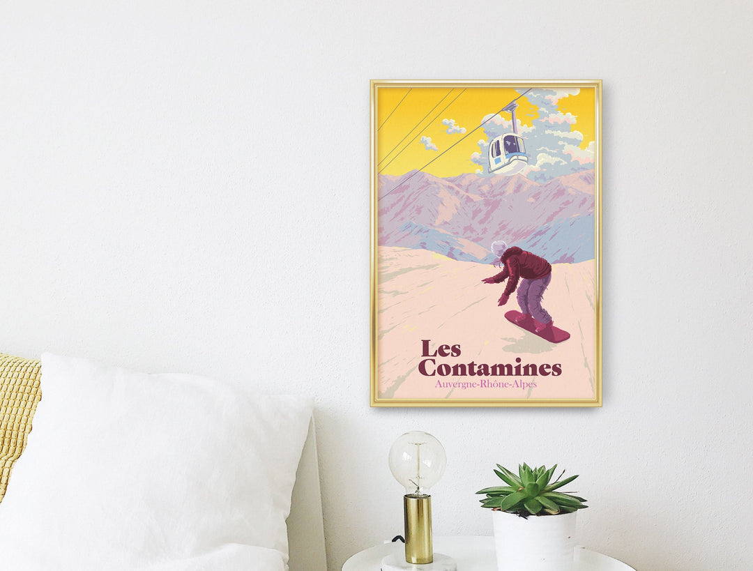 Les Contamines Montjoie Snowboarding Travel Poster