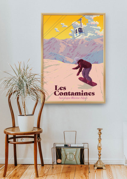 Les Contamines Montjoie Snowboarding Travel Poster