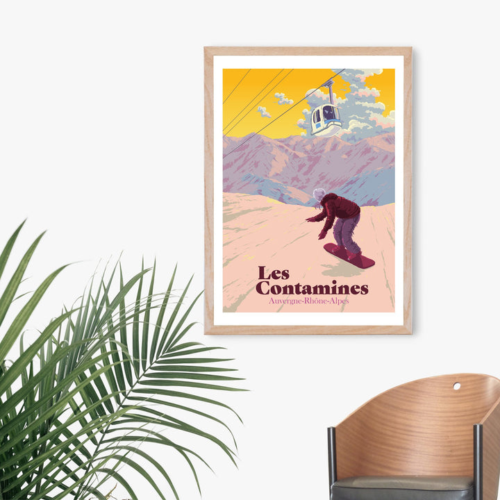 Les Contamines Montjoie Snowboarding Travel Poster