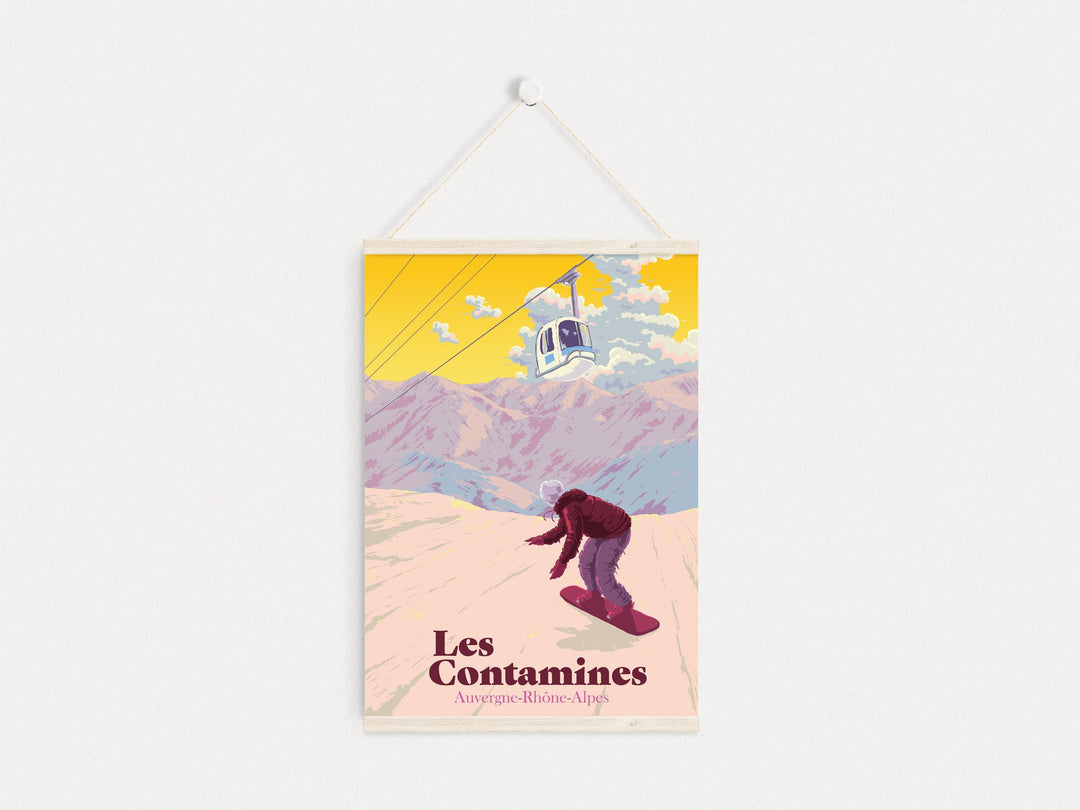 Les Contamines Montjoie Snowboarding Travel Poster