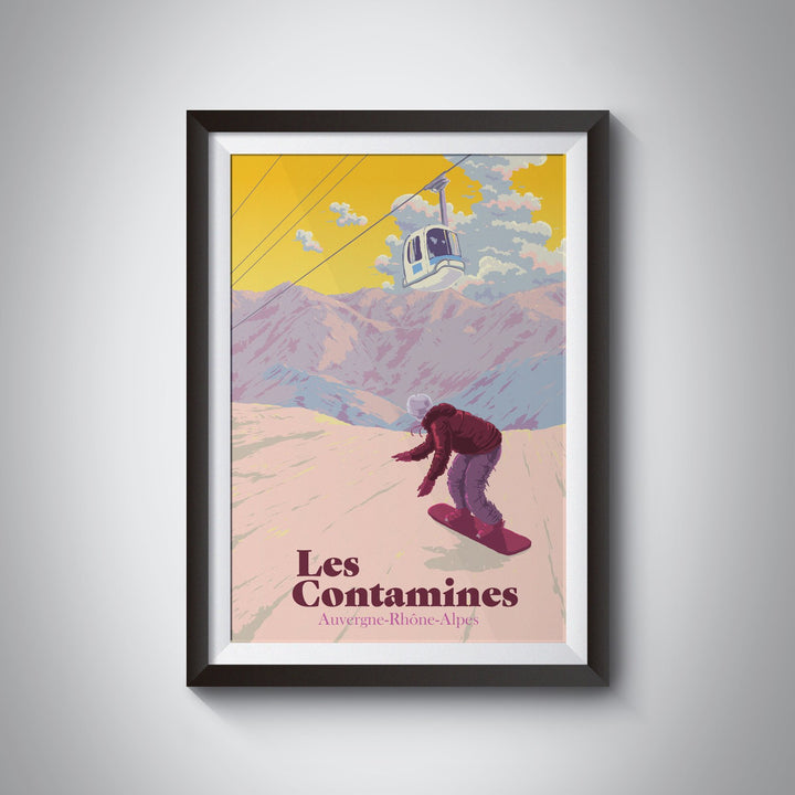 Les Contamines Montjoie Snowboarding Travel Poster