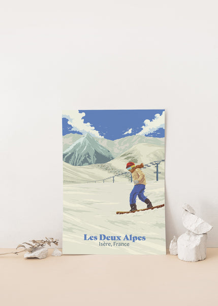Les Deux Alpes Snowboarding Travel Poster