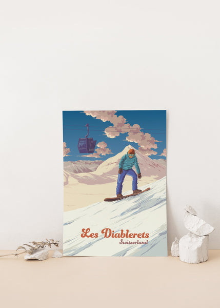 Les Diablerets Snowboarding Travel Poster