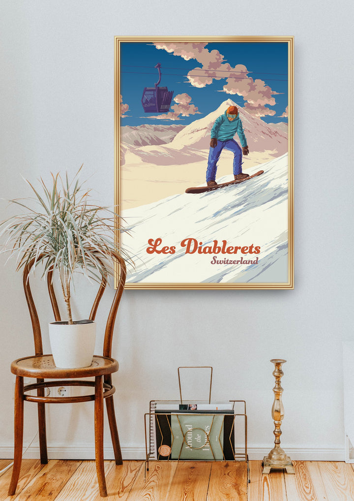 Les Diablerets Snowboarding Travel Poster