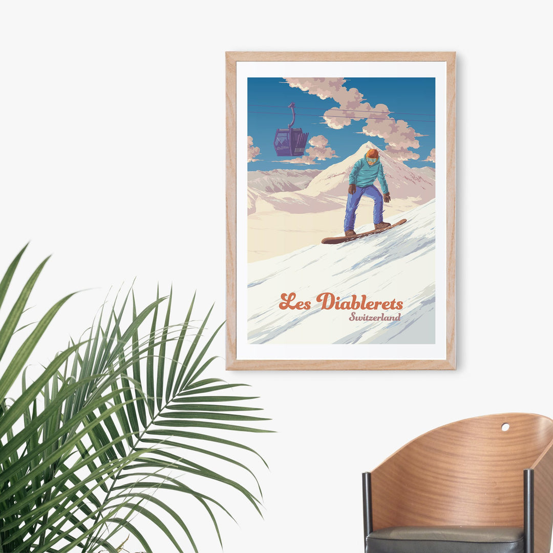 Les Diablerets Snowboarding Travel Poster