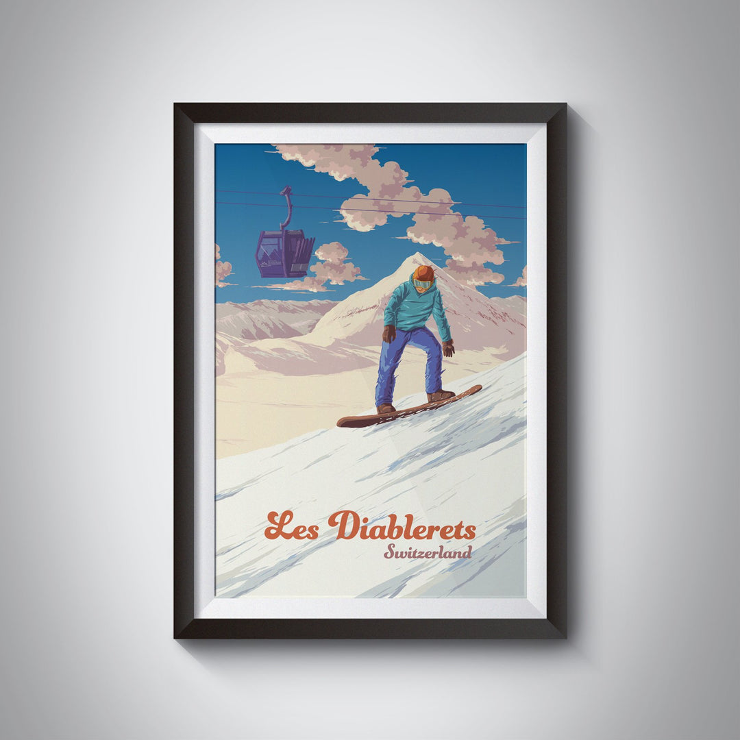 Les Diablerets Snowboarding Travel Poster