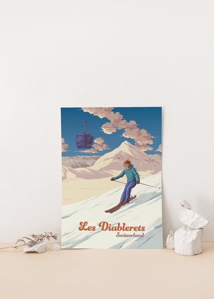Les Diablerets Switzerland Ski Resort Travel Poster