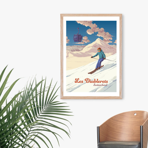 Les Diablerets Switzerland Ski Resort Travel Poster