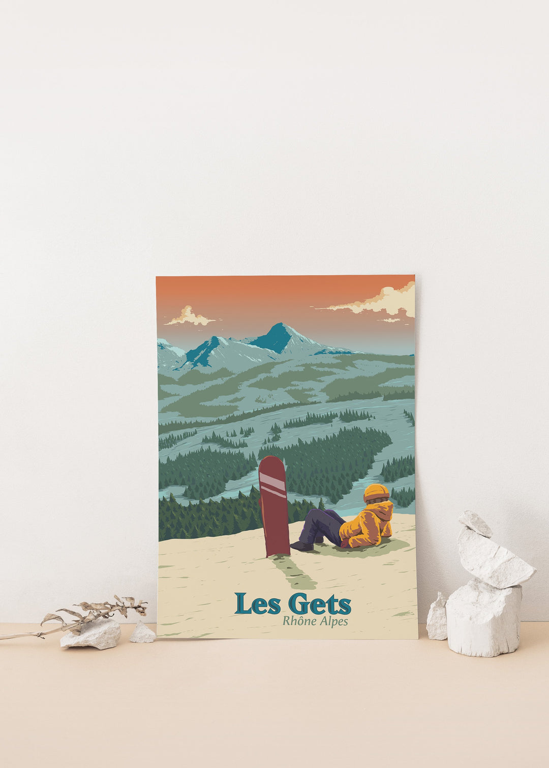 Les Gets Snowboarding Travel Poster