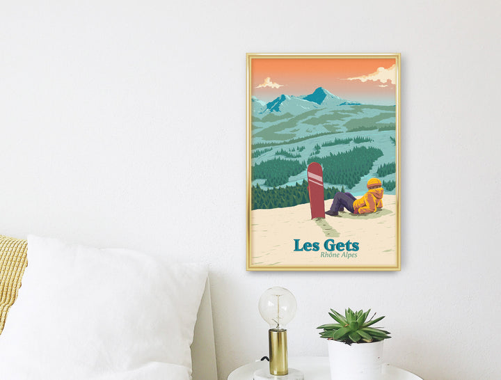 Les Gets Snowboarding Travel Poster