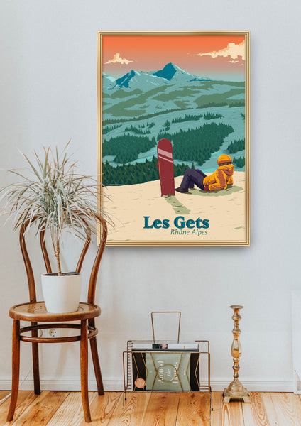Les Gets Snowboarding Travel Poster