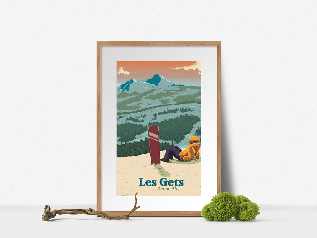 Les Gets Snowboarding Travel Poster