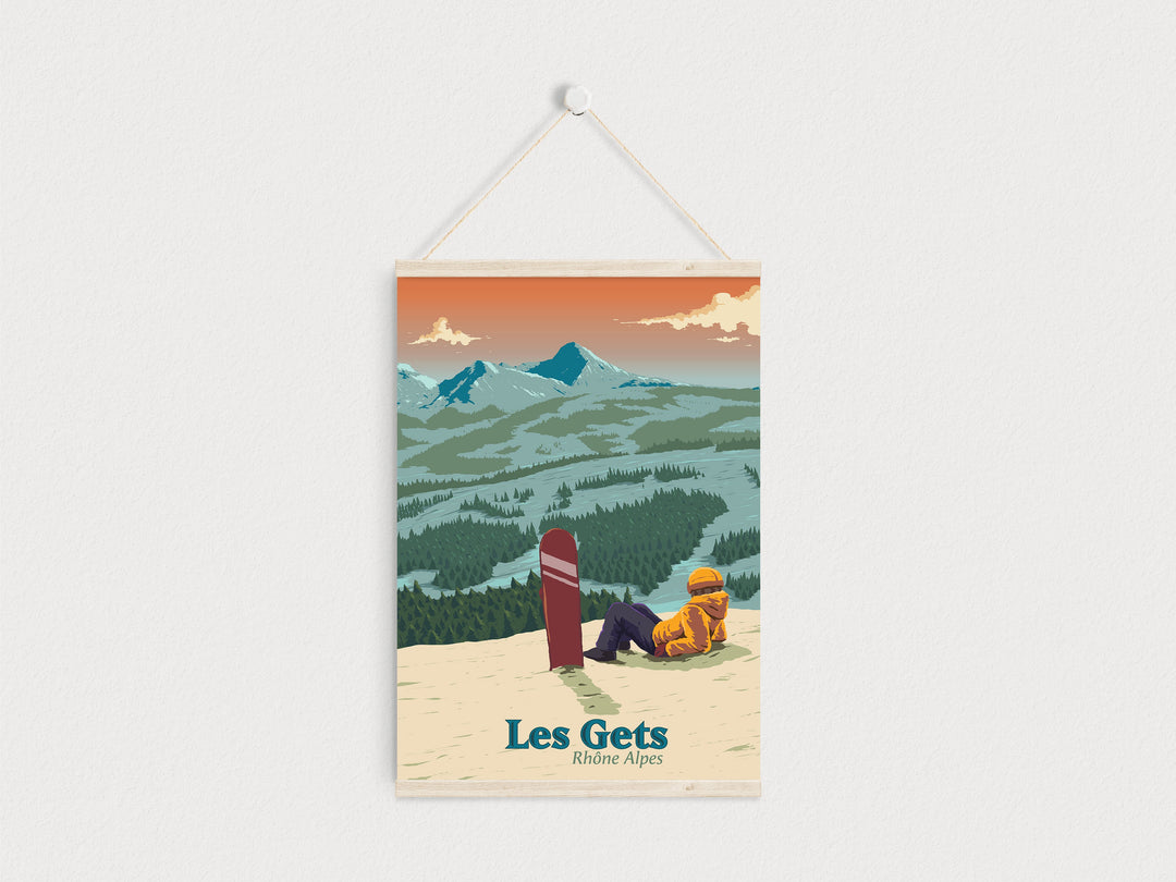 Les Gets Snowboarding Travel Poster