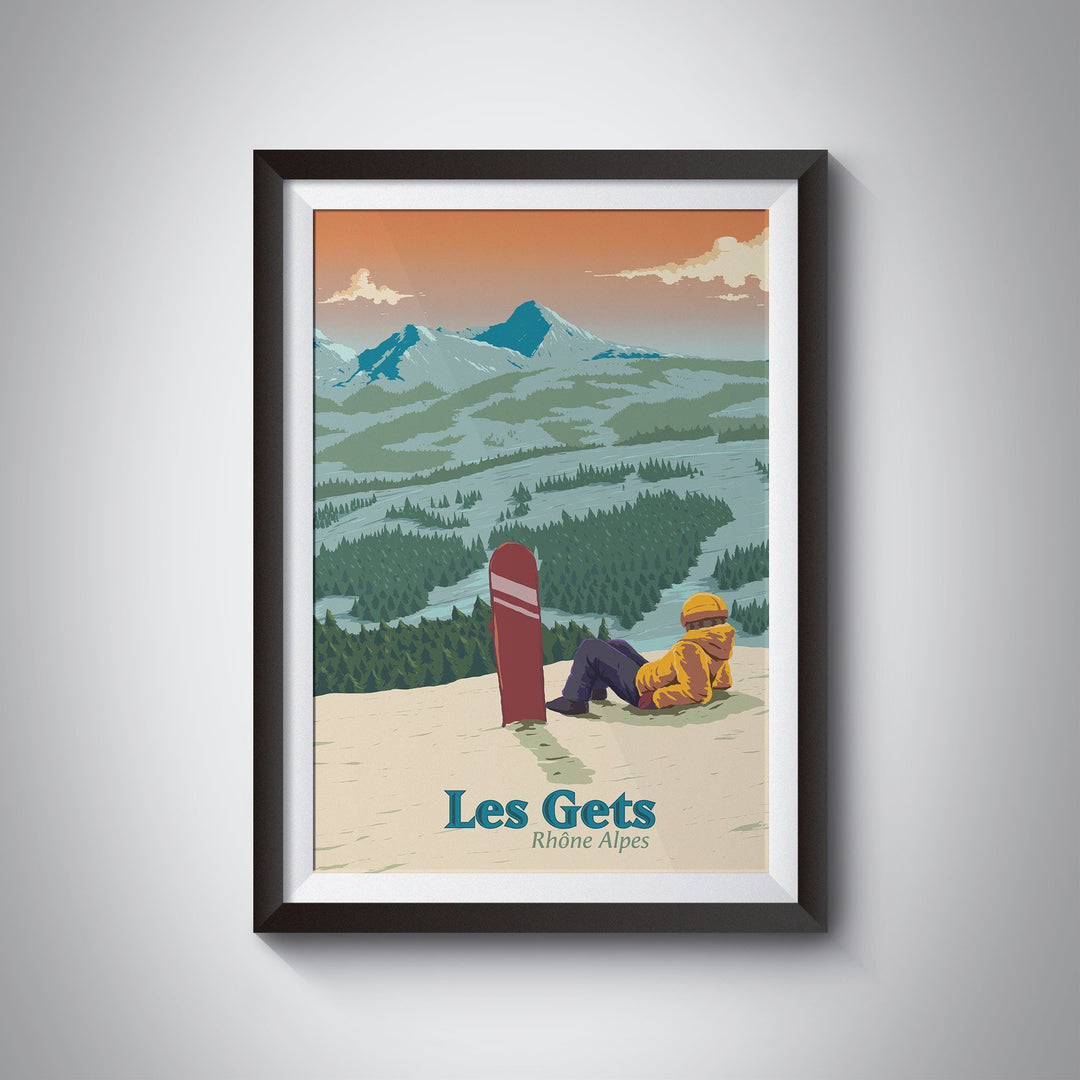 Les Gets Snowboarding Travel Poster