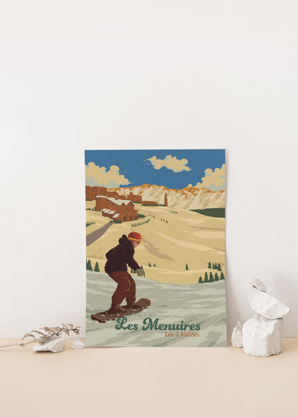 Les Menuires Snowboarding Travel Poster