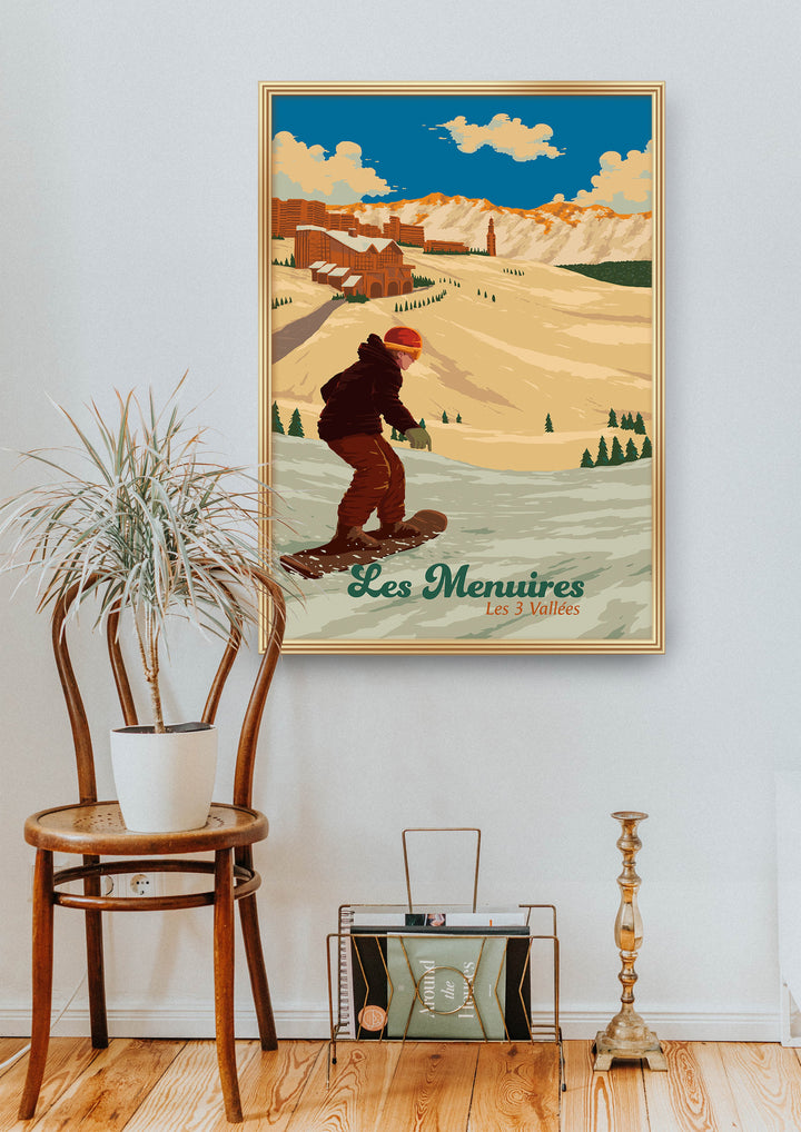 Les Menuires Snowboarding Travel Poster