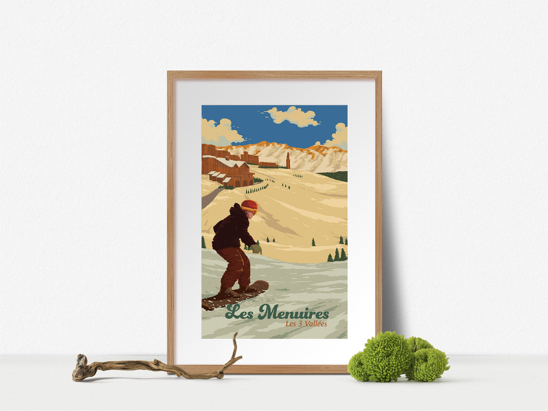 Les Menuires Snowboarding Travel Poster