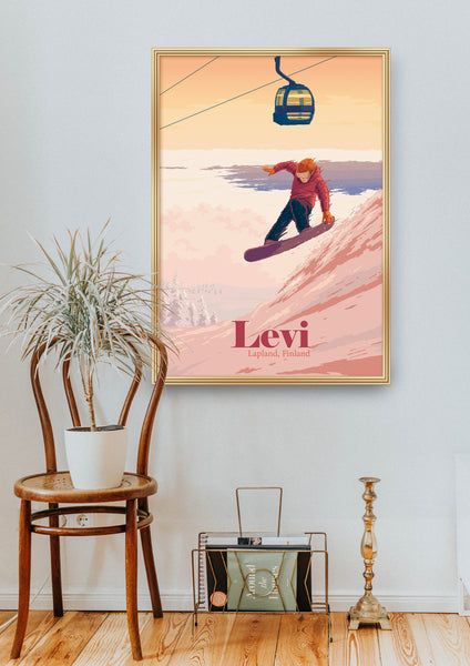 Levi Lapland Finland Snowboarding Travel Poster