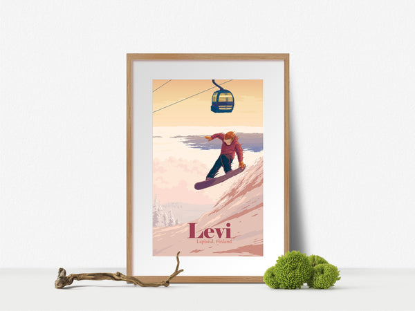 Levi Lapland Finland Snowboarding Travel Poster