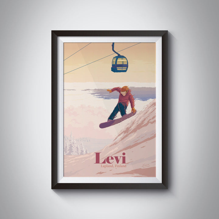 Levi Lapland Finland Snowboarding Travel Poster