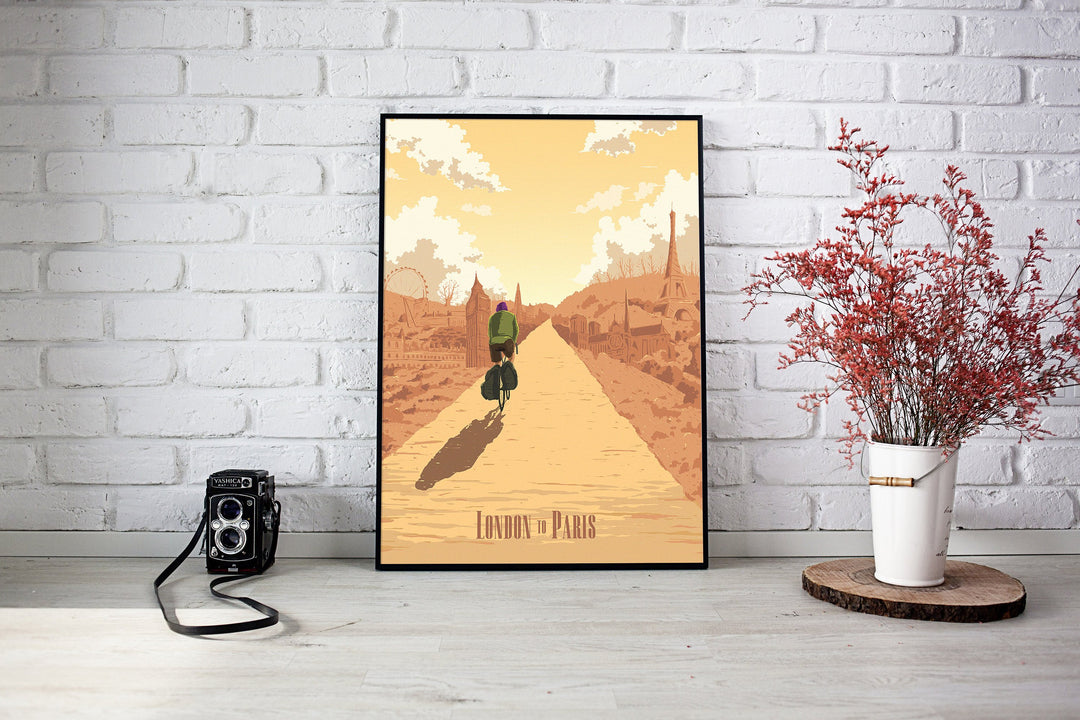 London to Paris Cycling Travel Poster