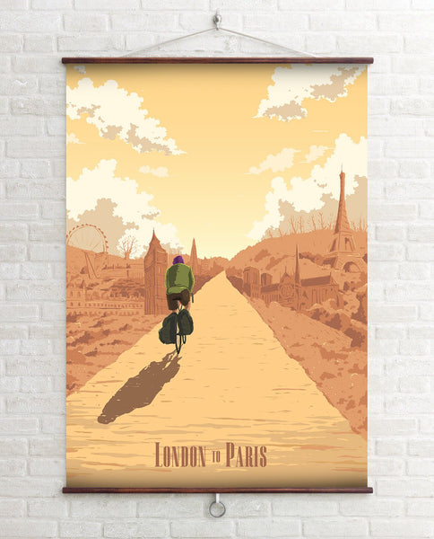 London to Paris Cycling Travel Poster