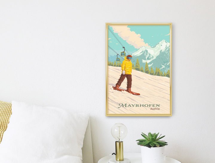 Mayrhofen Austria Snowboarding Travel Poster