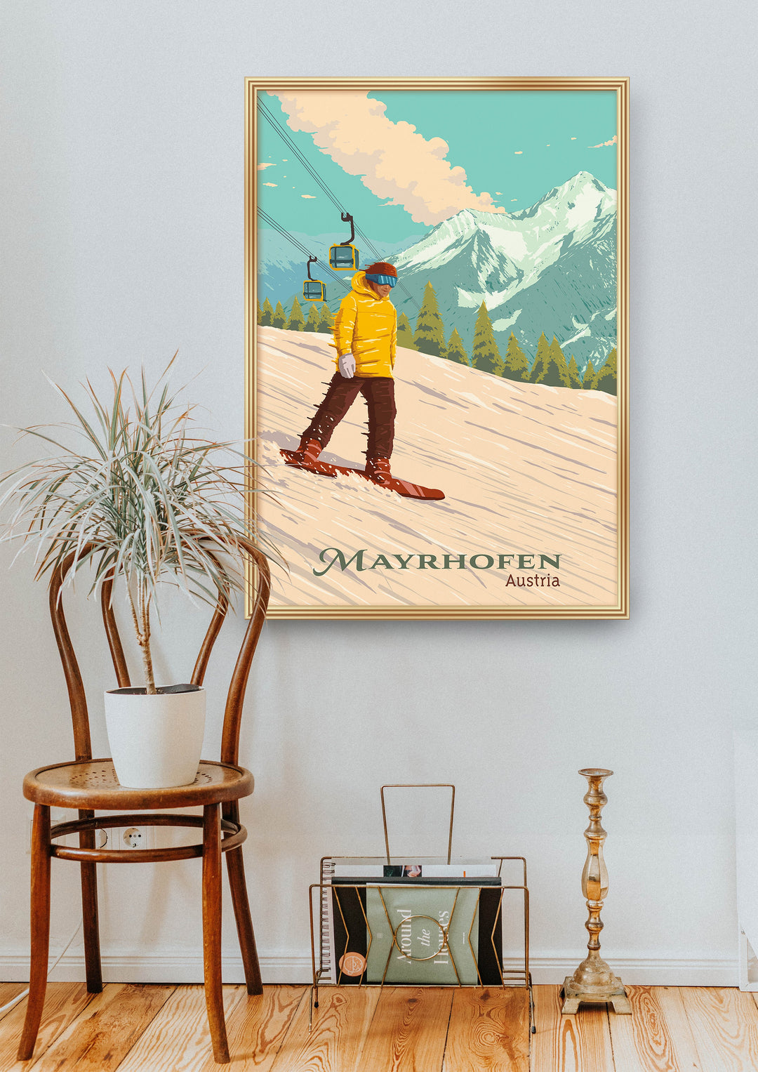 Mayrhofen Austria Snowboarding Travel Poster