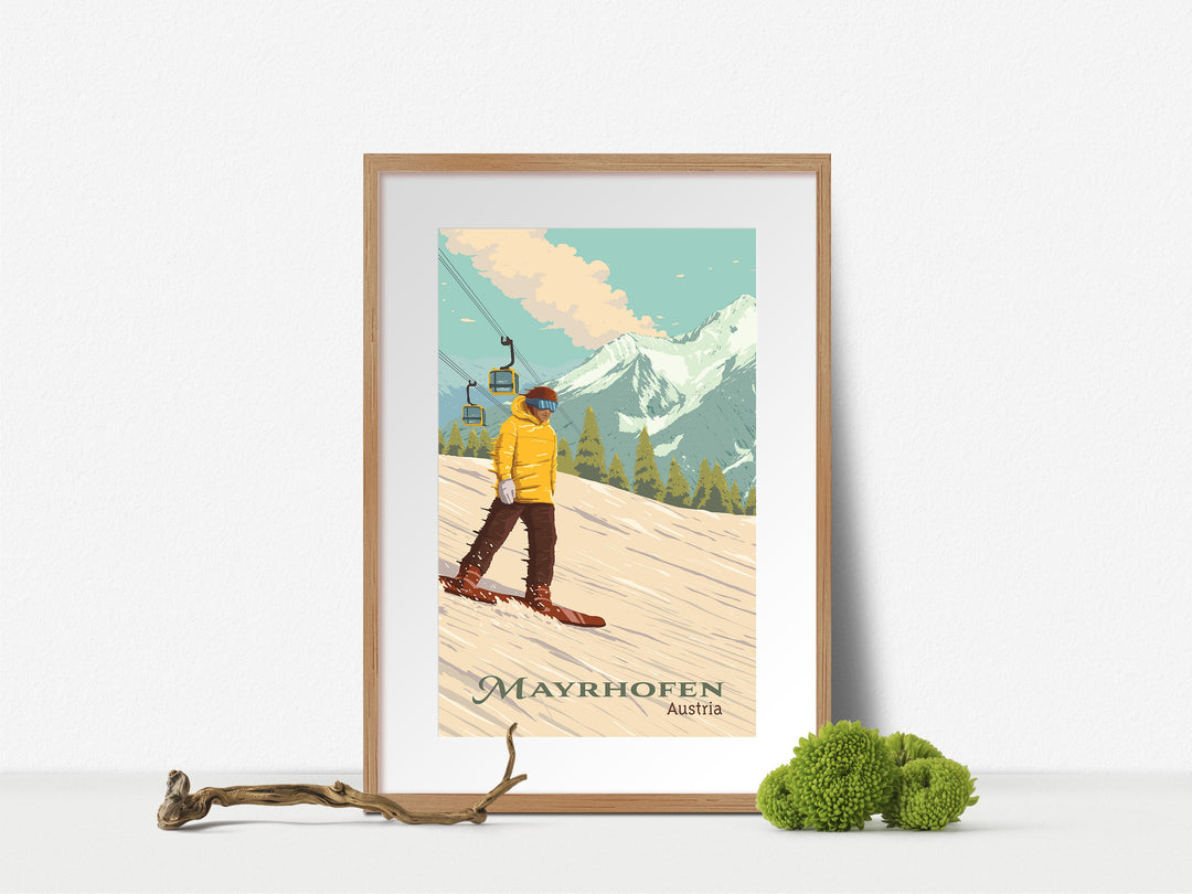 Mayrhofen Austria Snowboarding Travel Poster