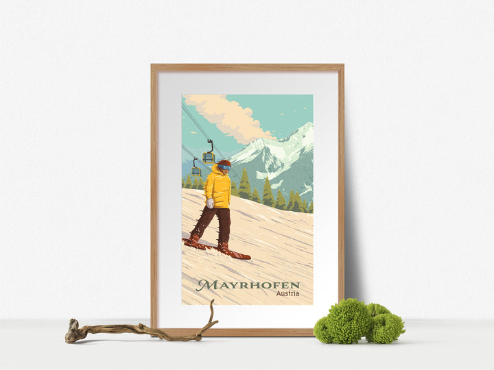 Mayrhofen Austria Snowboarding Travel Poster