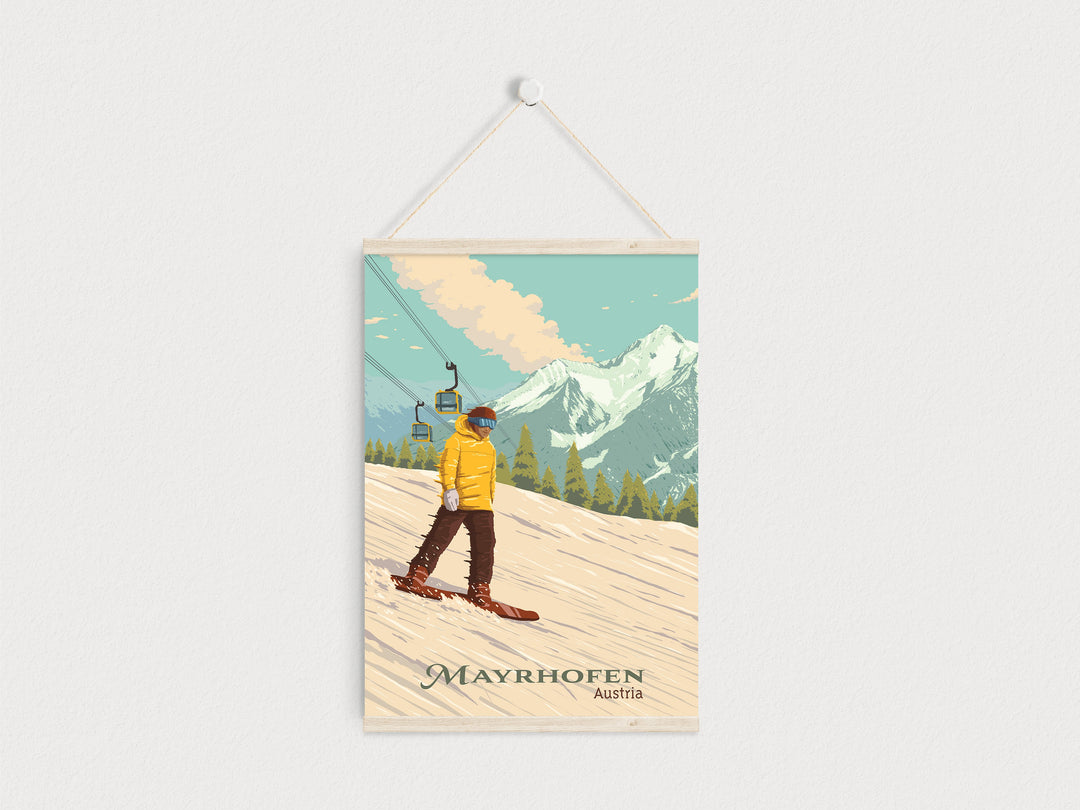 Mayrhofen Austria Snowboarding Travel Poster