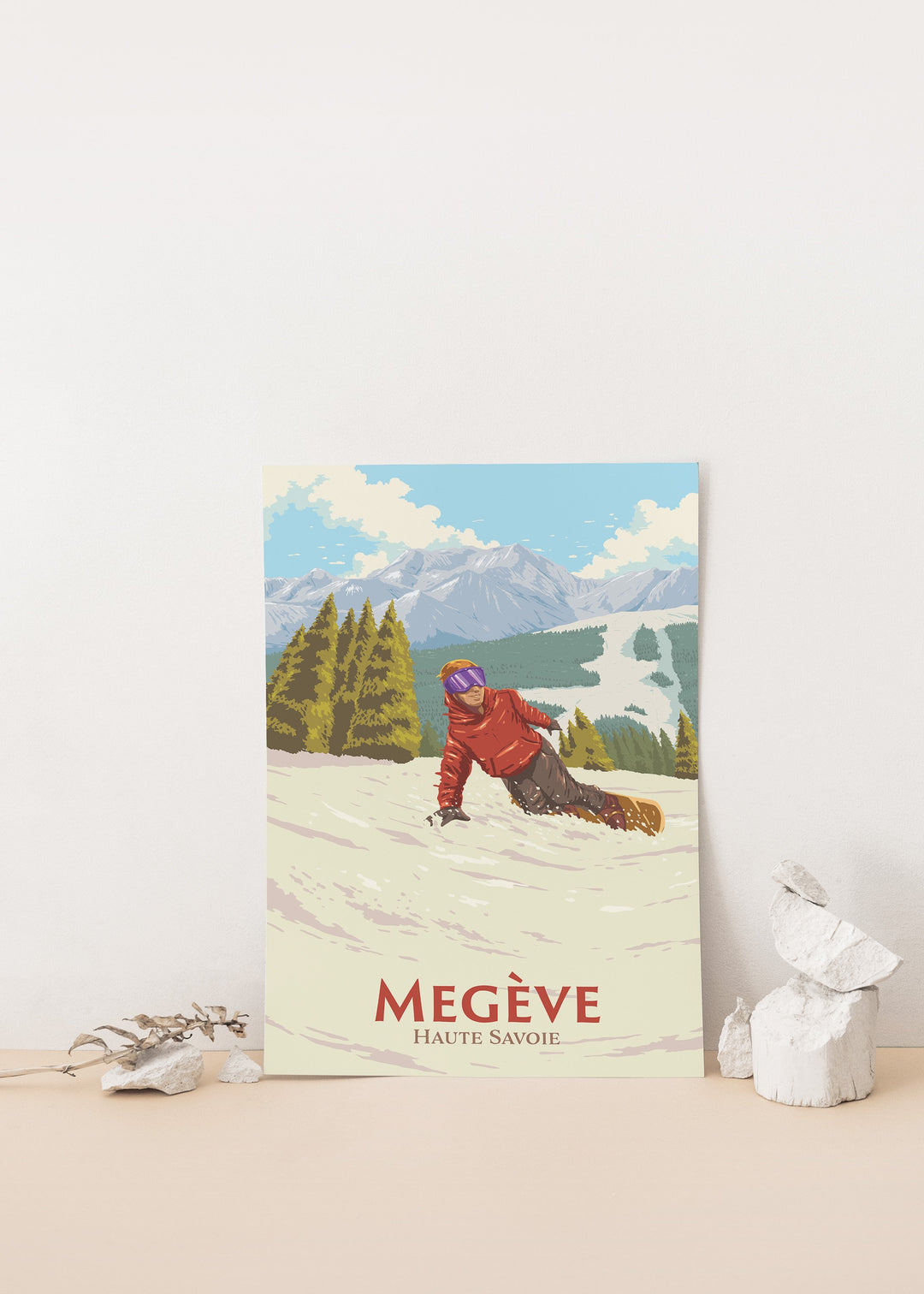 Megeve Snowboarding Travel Poster