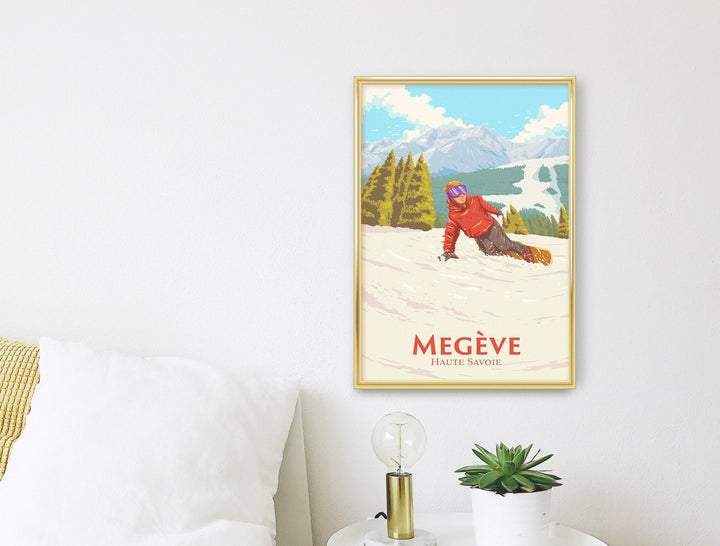 Megeve Snowboarding Travel Poster