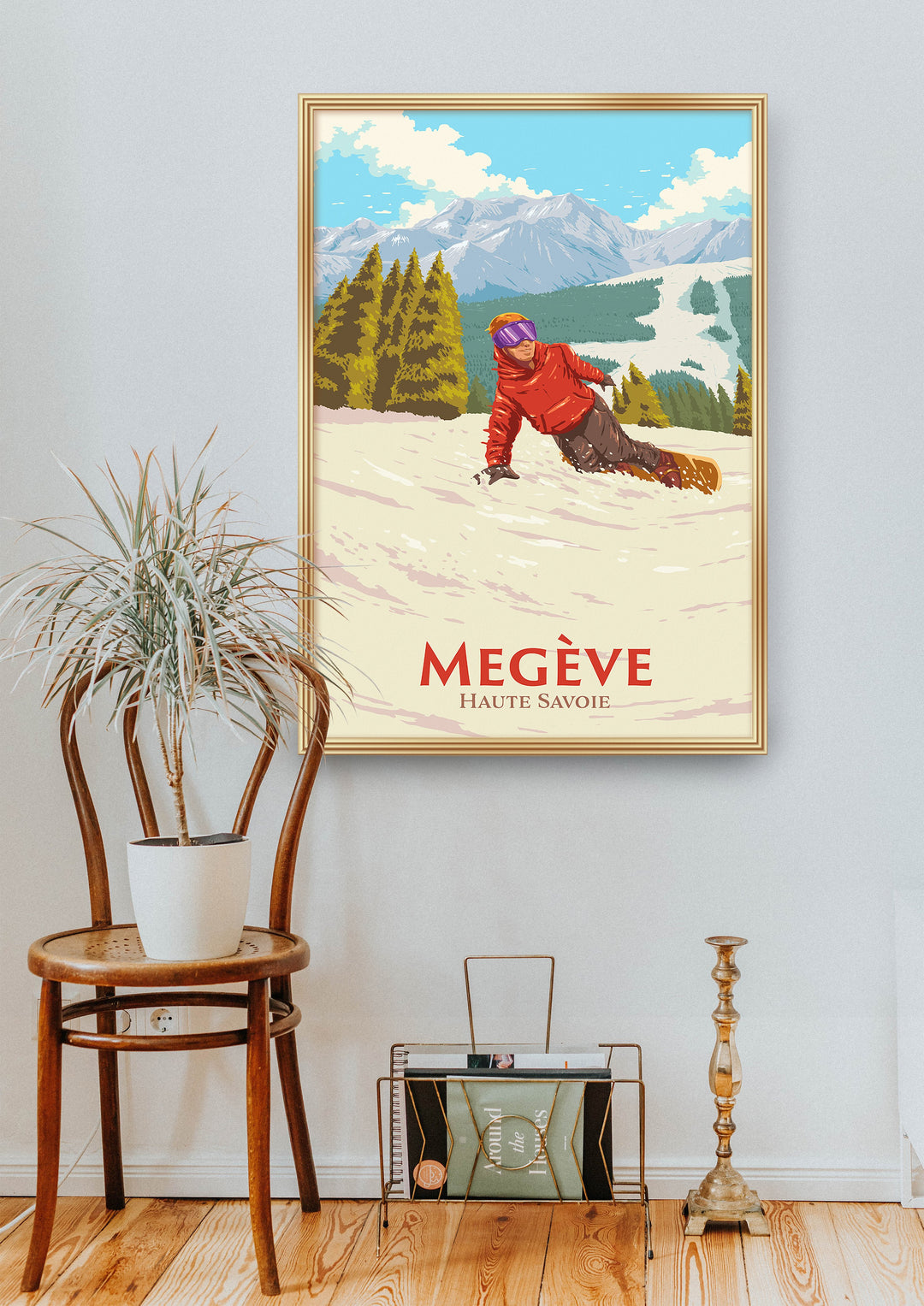 Megeve Snowboarding Travel Poster