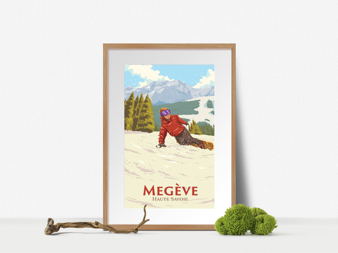 Megeve Snowboarding Travel Poster