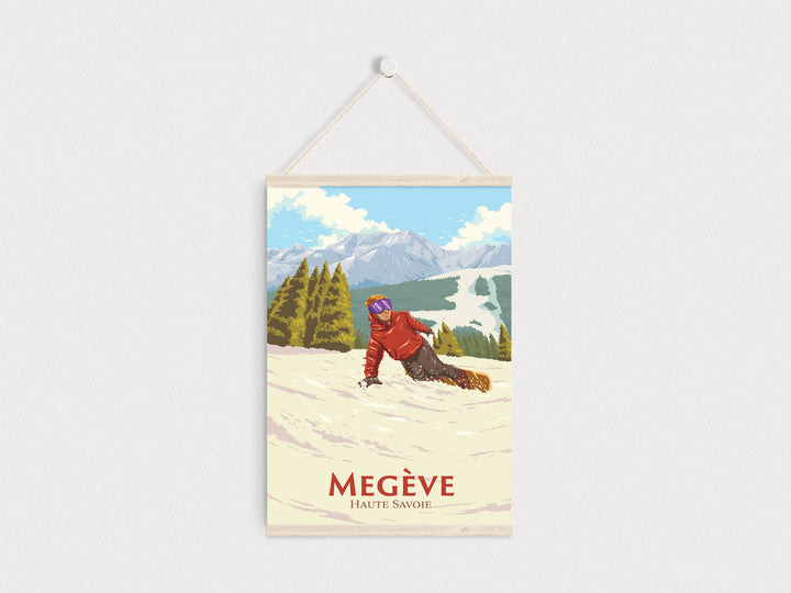 Megeve Snowboarding Travel Poster