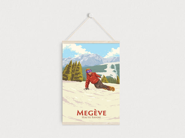 Megeve Snowboarding Travel Poster