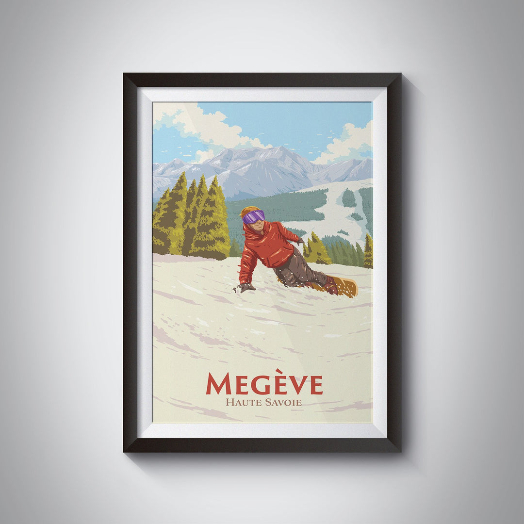 Megeve Snowboarding Travel Poster