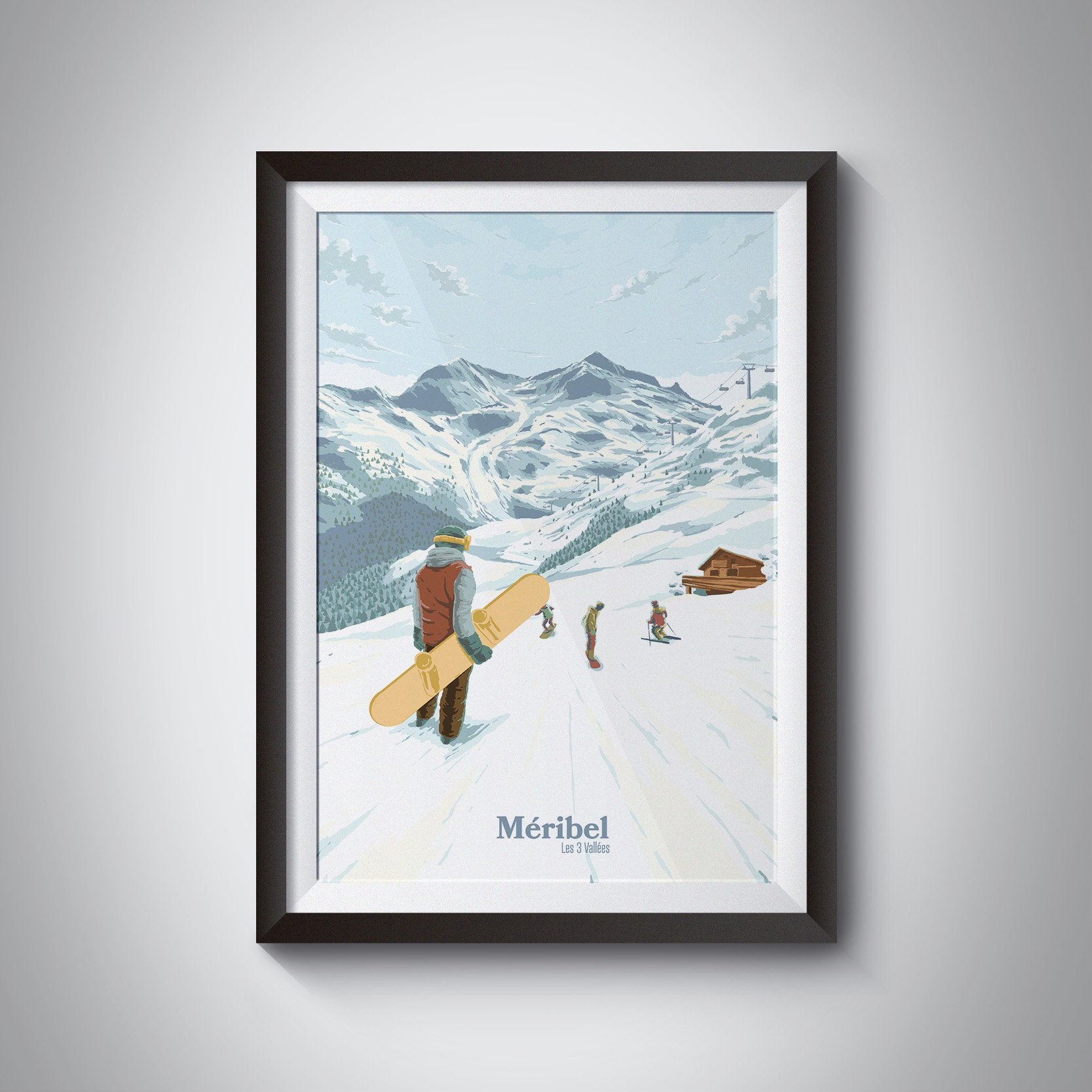 Meribel Snowboarding Travel Poster